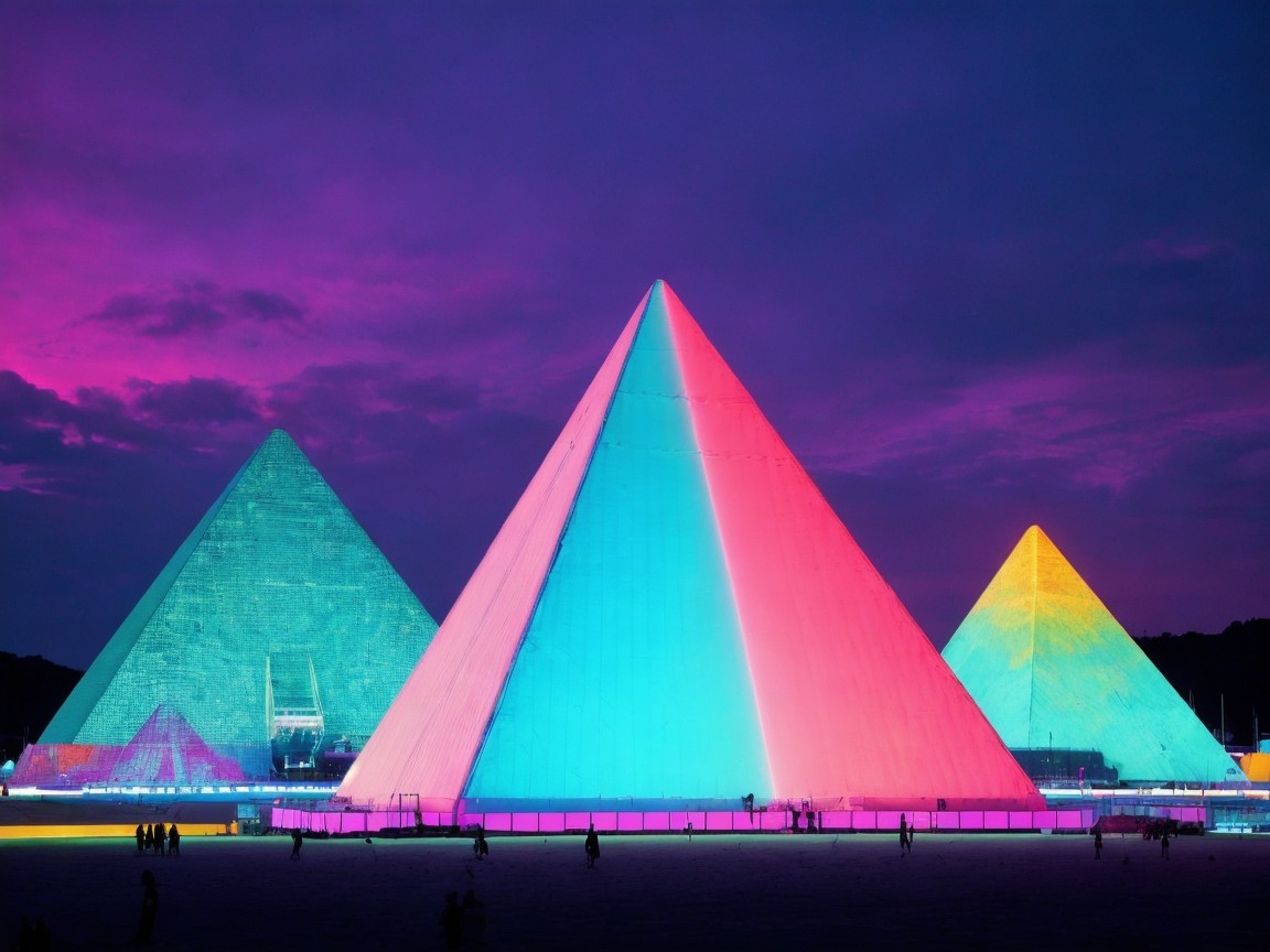 Illuminated Pyramids Under Multicolored Sky Landscape
