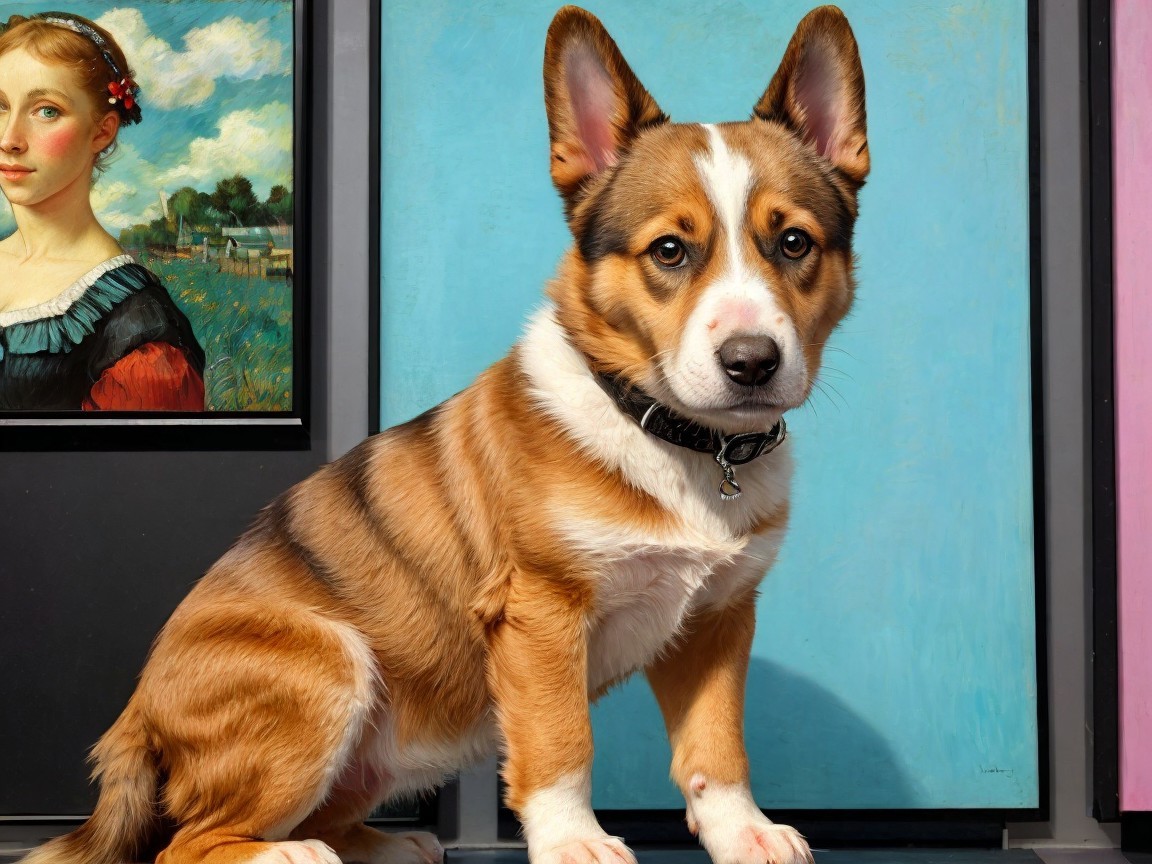 Corgi Puppy with Colorful Art Background