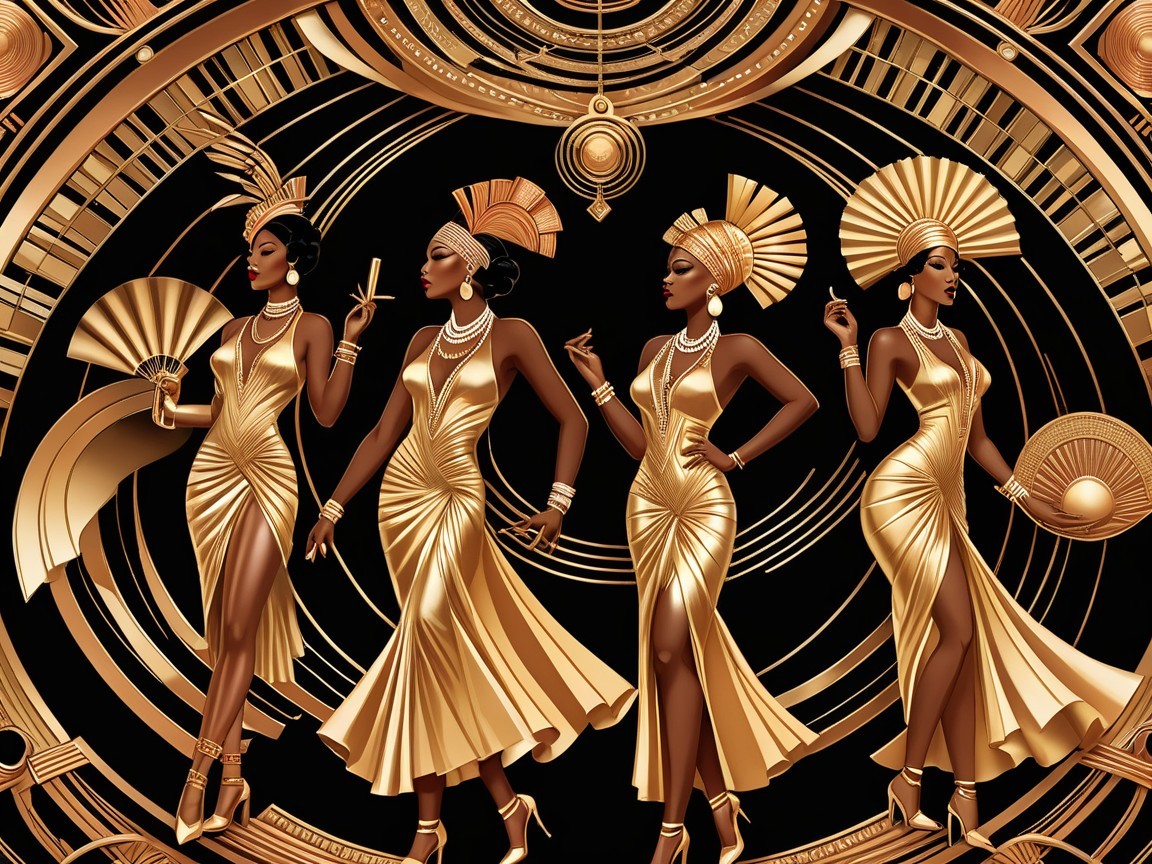 Art Deco Elegance with Glamorous Women in Gold Gowns