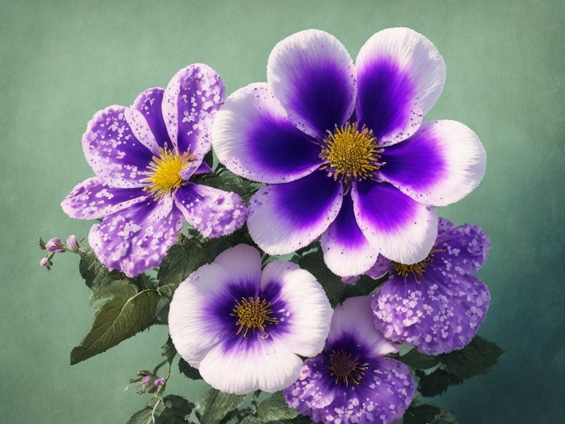 Vibrant Flowers with Purple Petals and Green Leaves