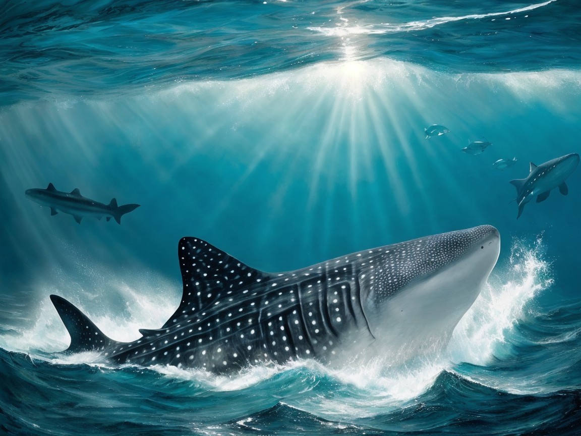 Whale Shark Swimming in a Vibrant Underwater Scene
