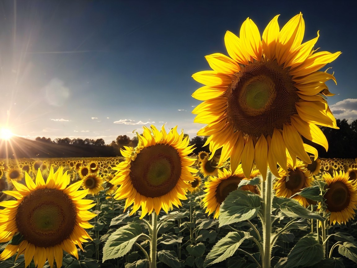 Vibrant Sunflower Field Under Bright Blue Sky