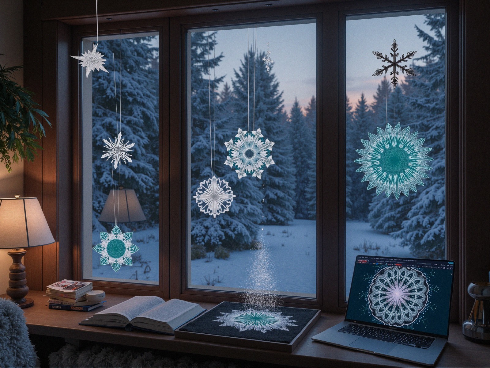 Cozy Indoor Scene with Winter Landscape and Decor