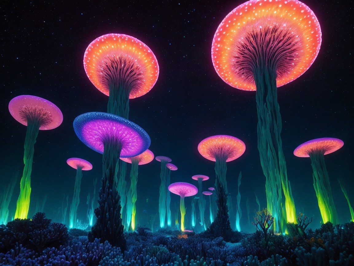 Surreal Underwater Scene with Luminescent Jellyfish