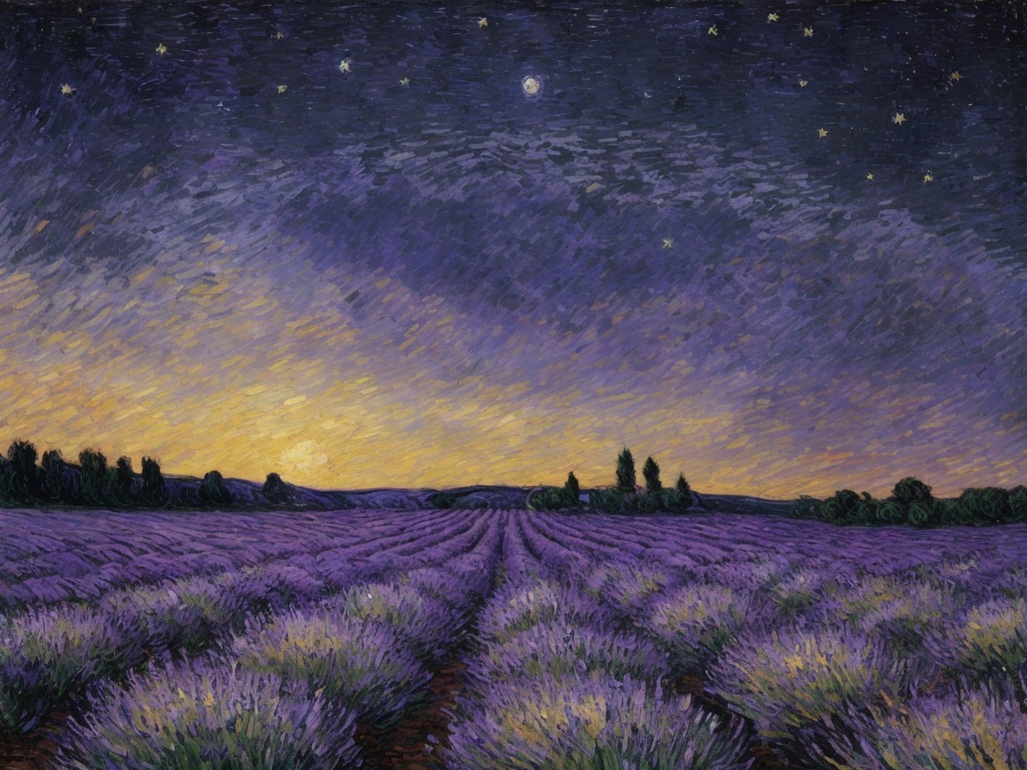 Vibrant Lavender Field Under Twilight Sky