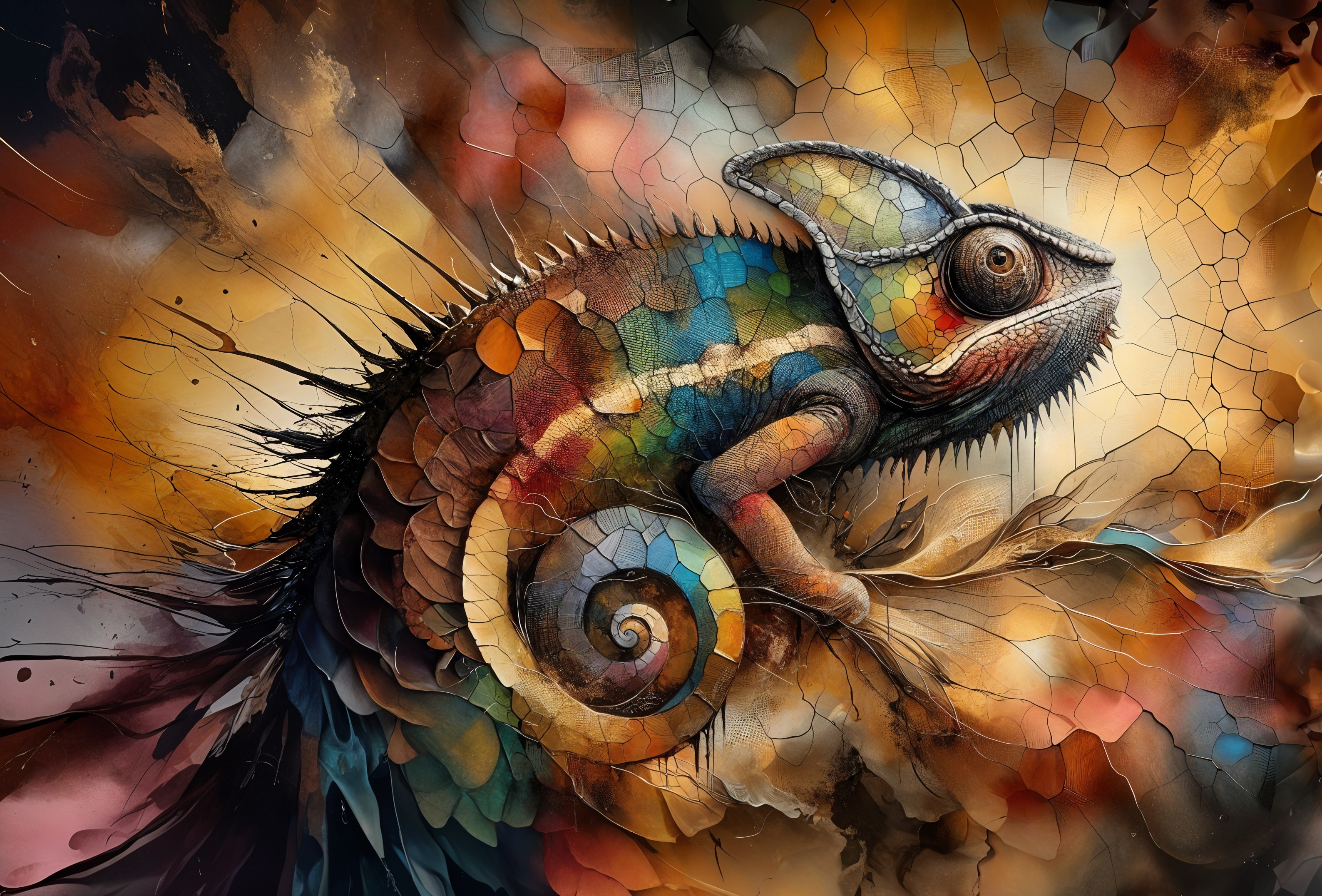 Vibrant Chameleon Displaying Colorful Patterns and Textures