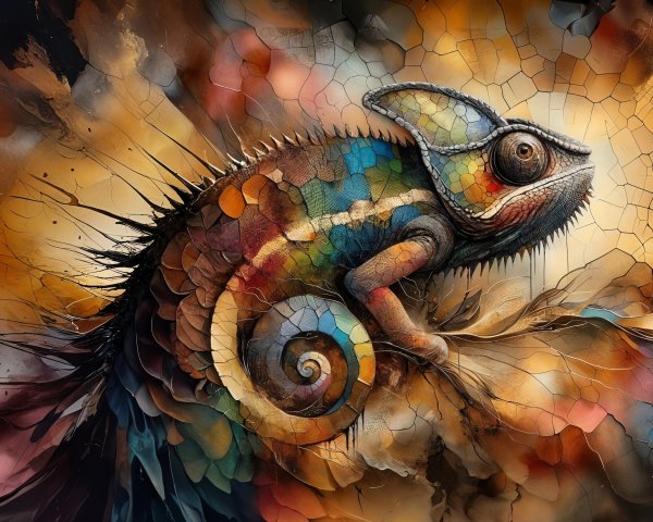 Vibrant Chameleon Displaying Colorful Patterns and Textures