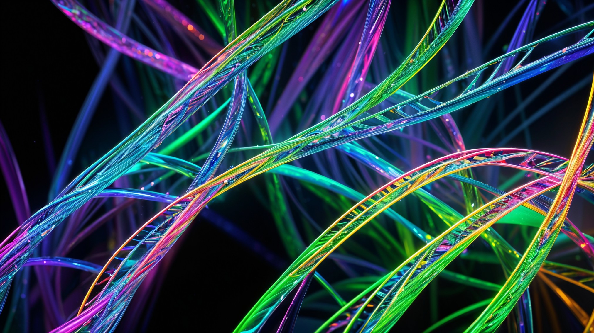 Vibrant Intertwined Glowing Strands in Various Colors