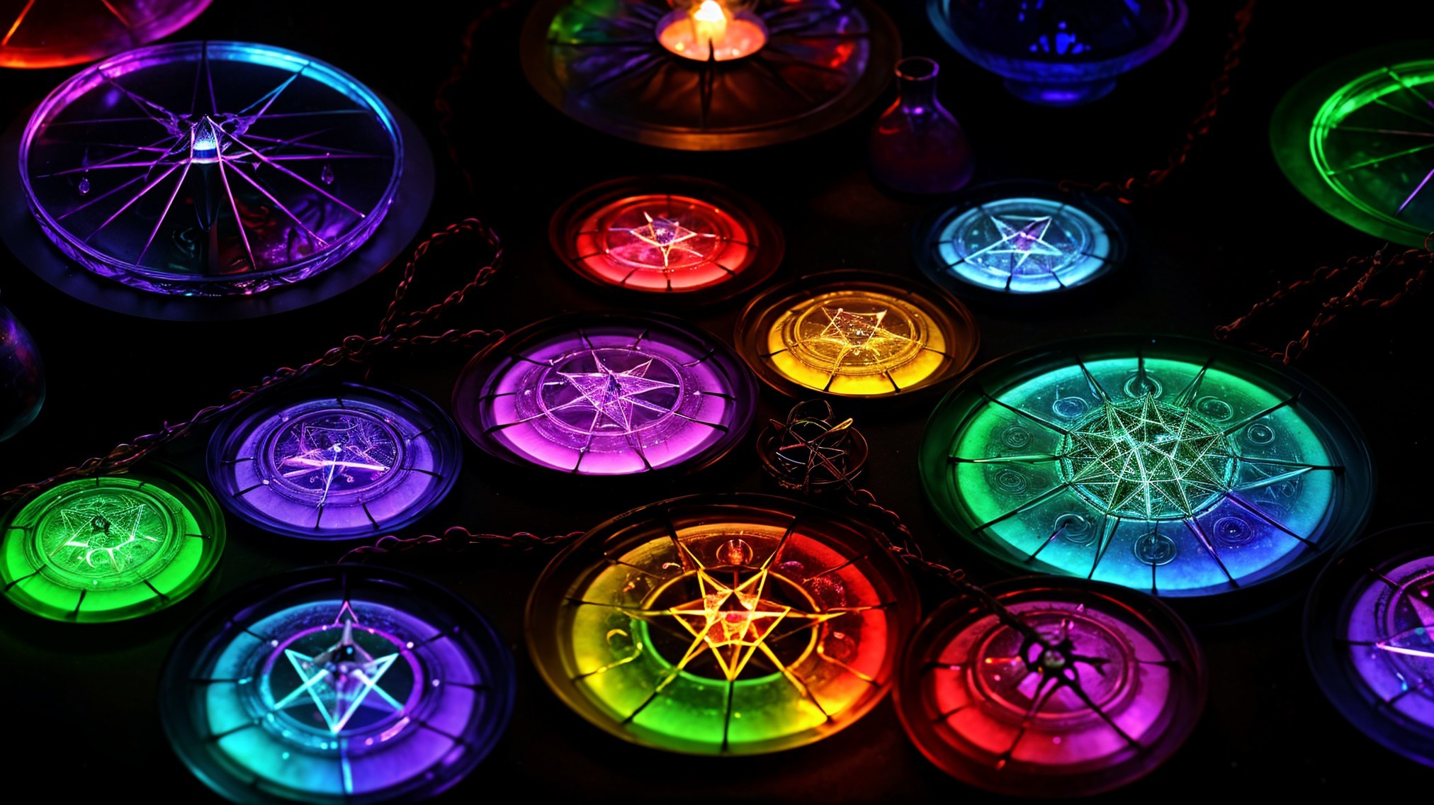 Vibrant Glowing Pendants with Intricate Designs