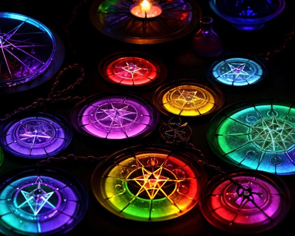 Vibrant Glowing Pendants with Intricate Designs