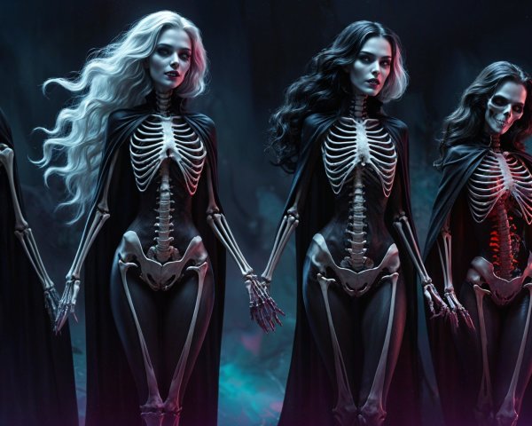 Five Figures with Unique Hairstyles and Outfits