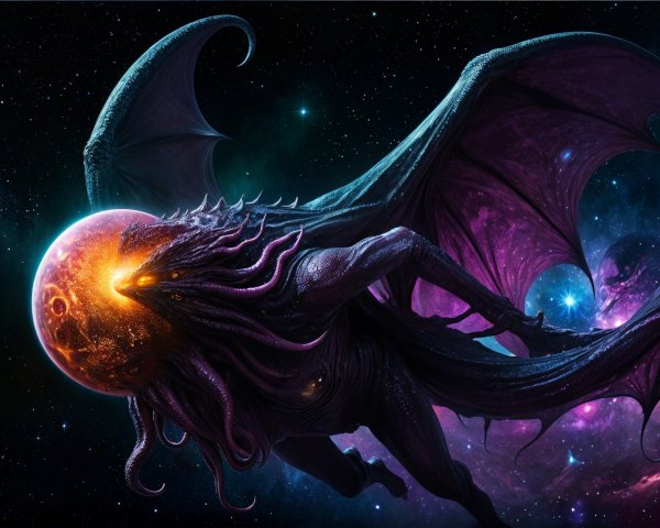 Cosmic Entity with Tentacles and Wings in Galaxy