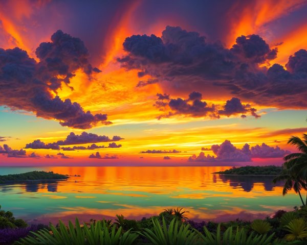 Vibrant Sunset Over Tranquil Tropical Waters