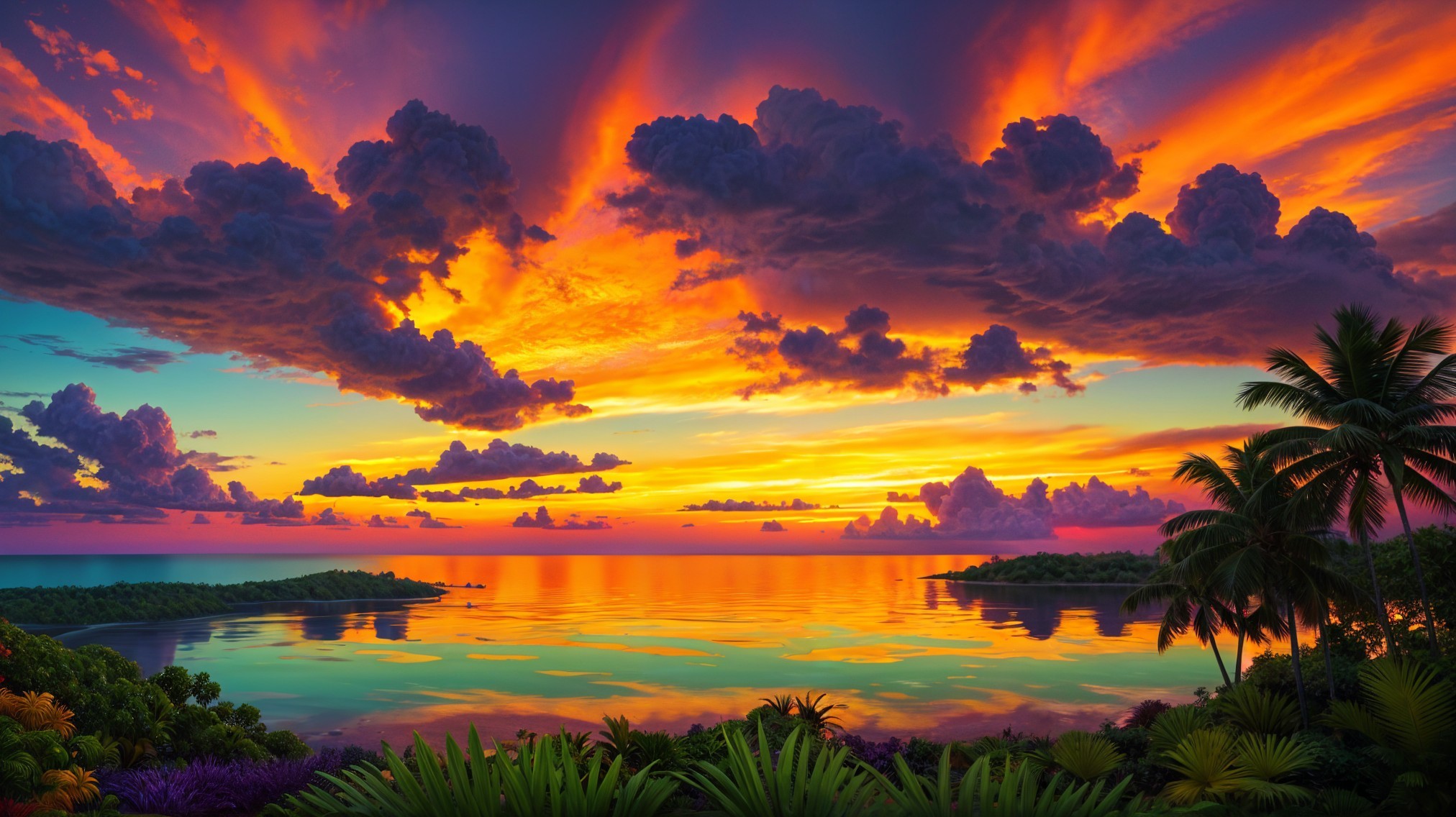 Vibrant Sunset Over Tranquil Tropical Waters