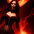 Fiery Figure with Dark Hair and Intricate Corset