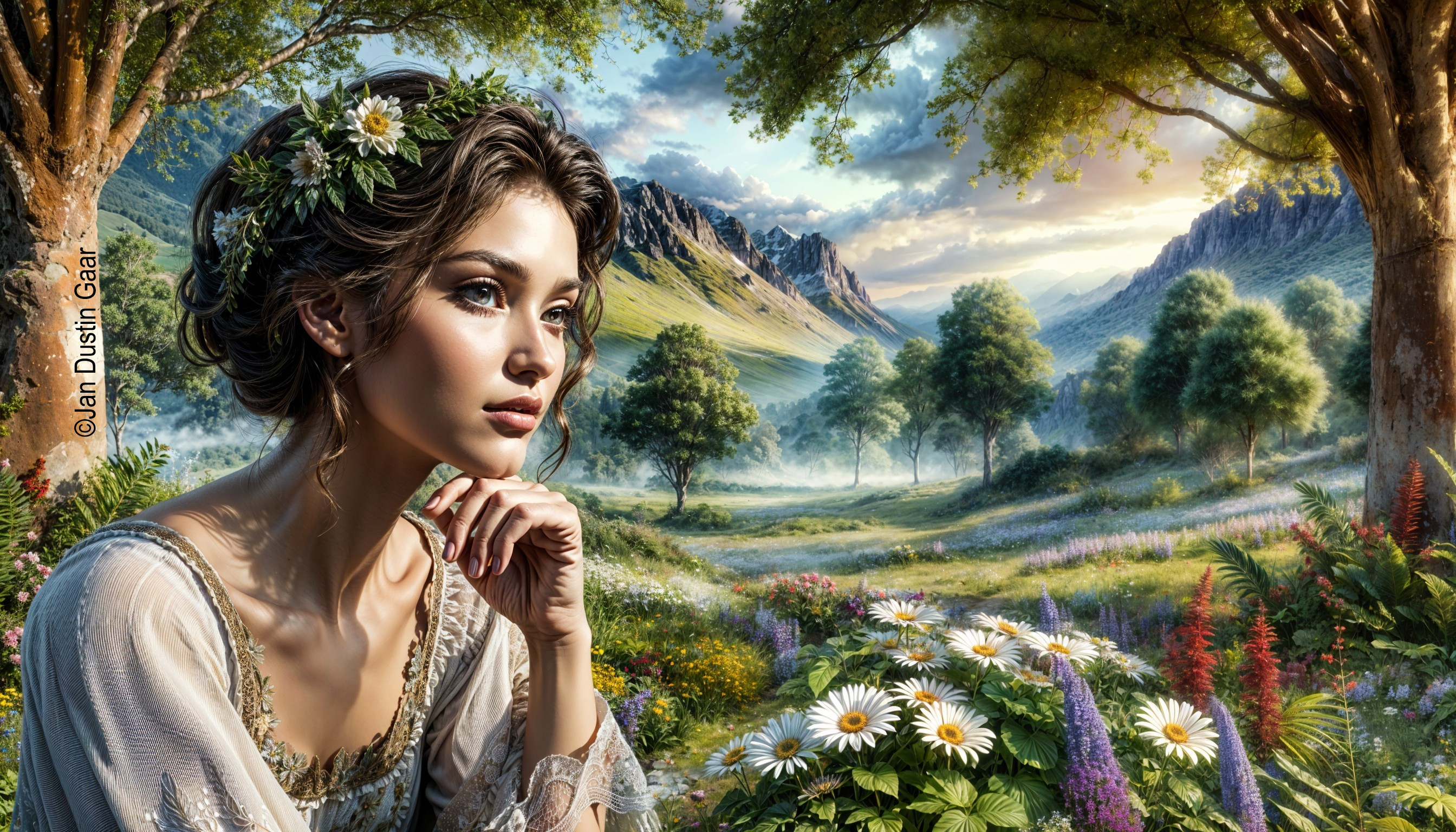 Serene Young Woman in Vibrant Natural Landscape