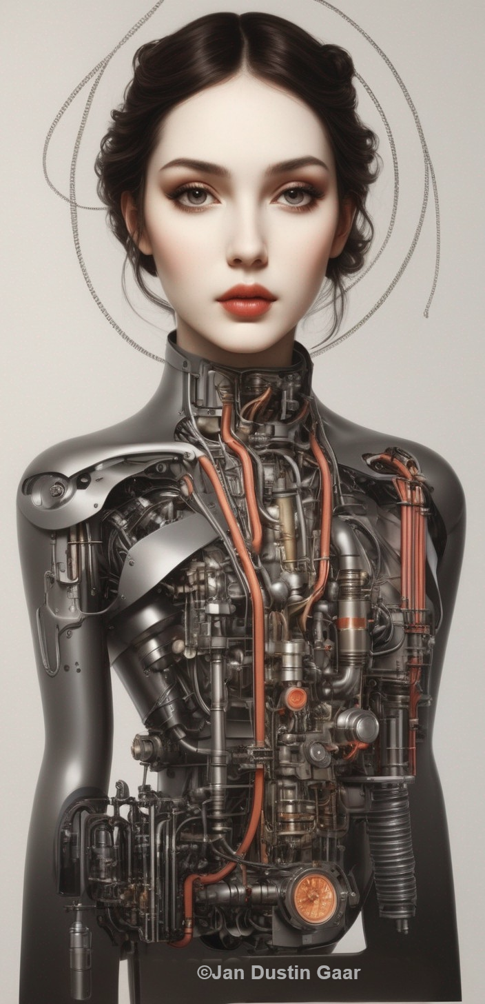 Futuristic Woman with Transparent Mechanical Torso