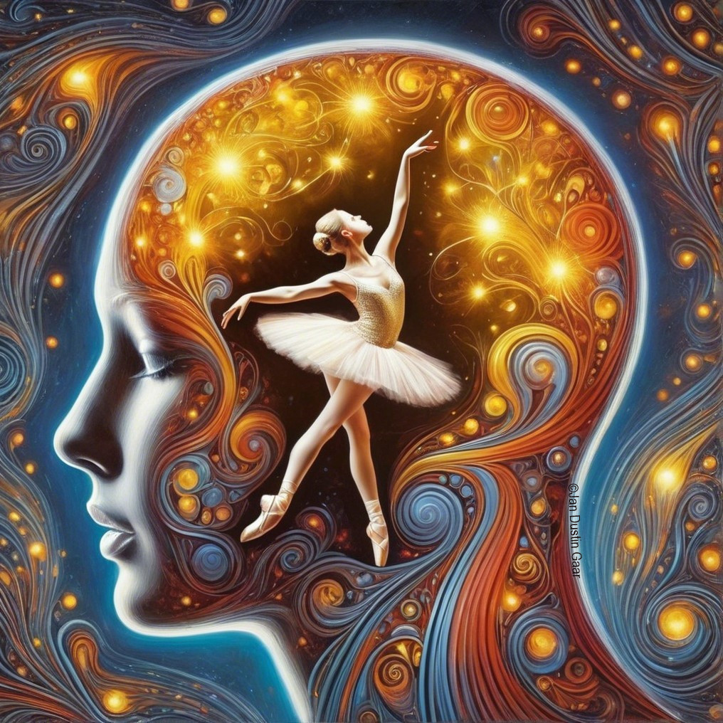 Vibrant Profile of a Human Head with Ballet Dancer
