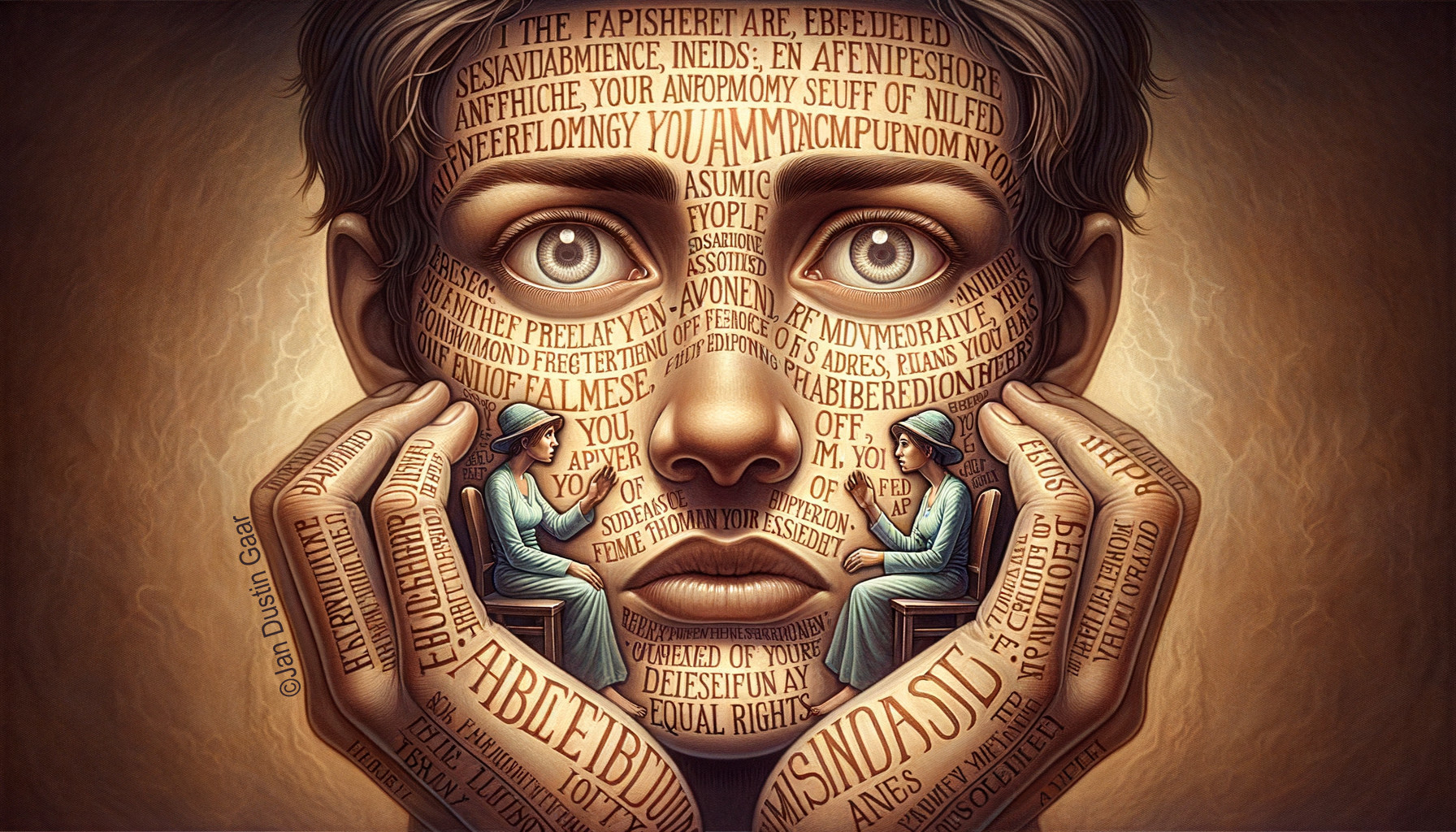 Surreal Portrait of a Face Made from Words and Phrases