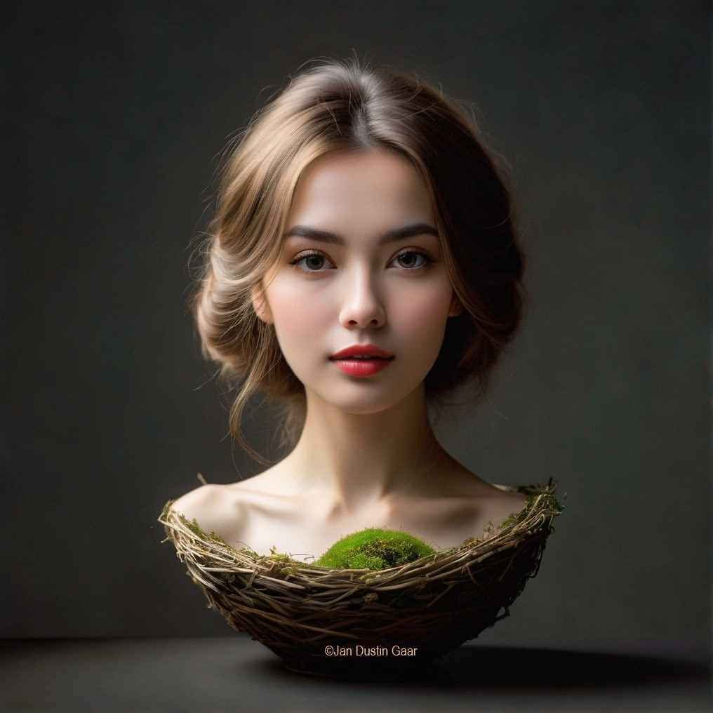 Portrait of a Young Woman with Nature Elements