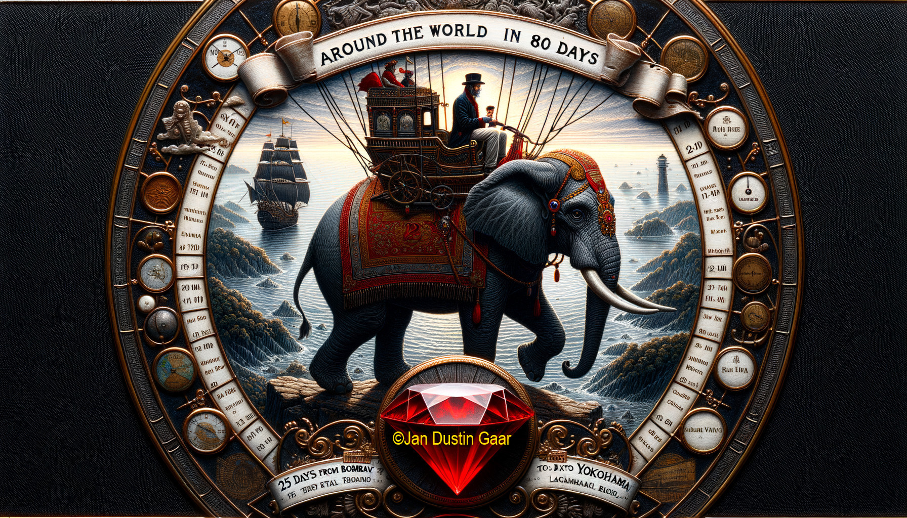 Steam-Powered Elephant with Nautical Travel Themes