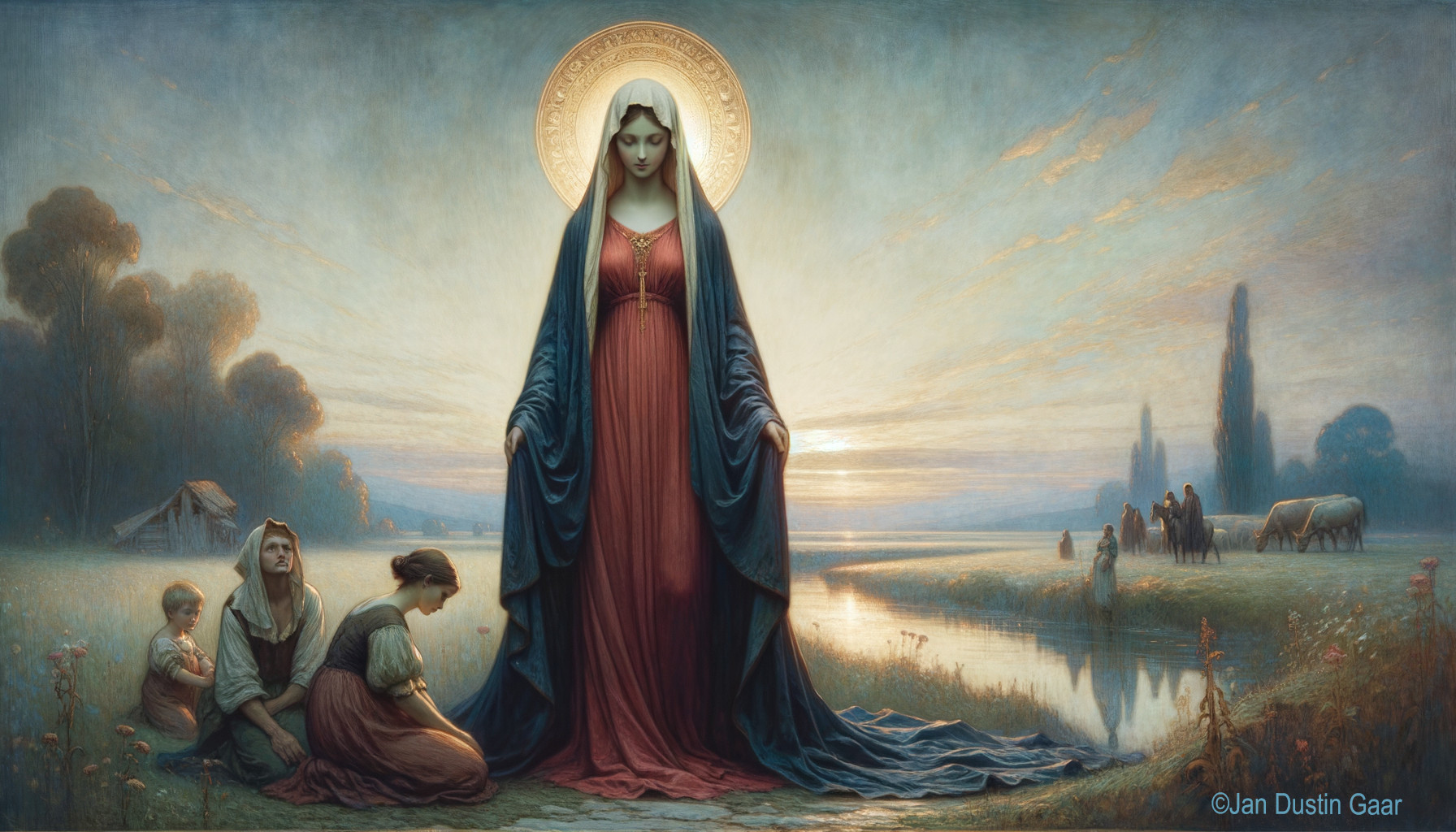 Ethereal Landscape with Majestic Figure and River