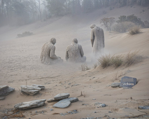 Misty Landscape with Kneeling Stone-Like Figures
