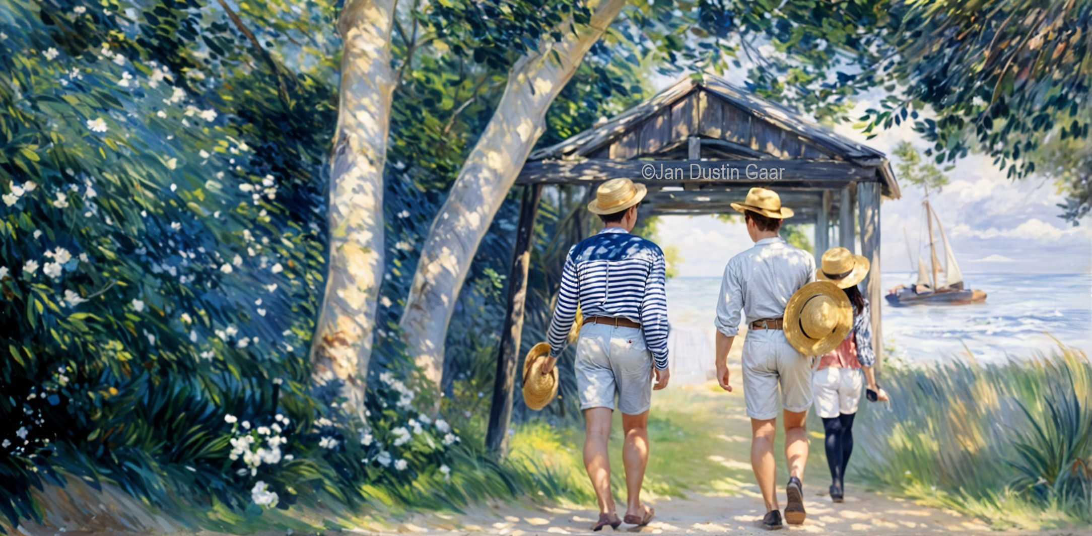 Impressionistic Scene of Figures on a Summer Path