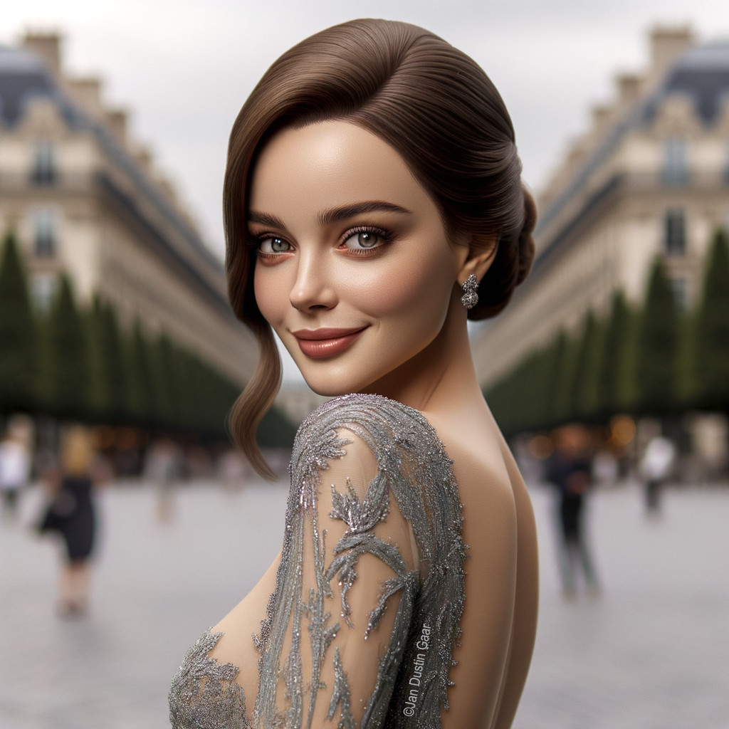 Elegant Woman in Urban Setting with Striking Gown