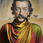 Man with Curly Hair in Colorful Garment in Desert Scene