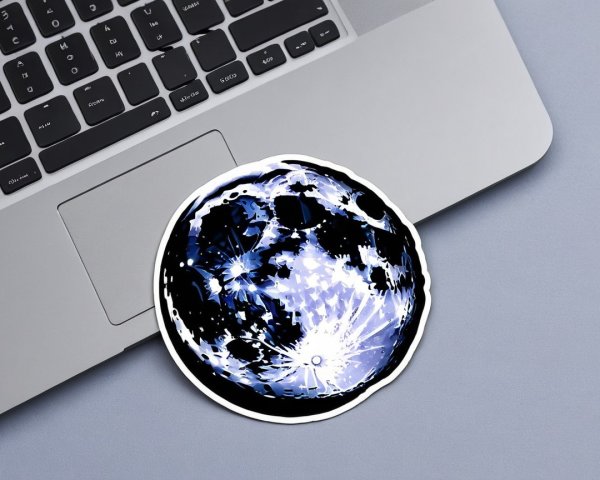 Glossy Moon Sticker on Silver Laptop Design