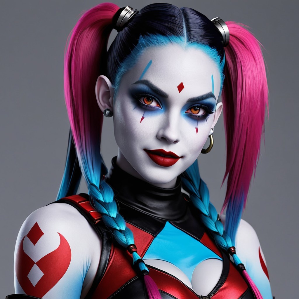 Vibrant Character with Blue and Pink Pigtails and Bold Makeup