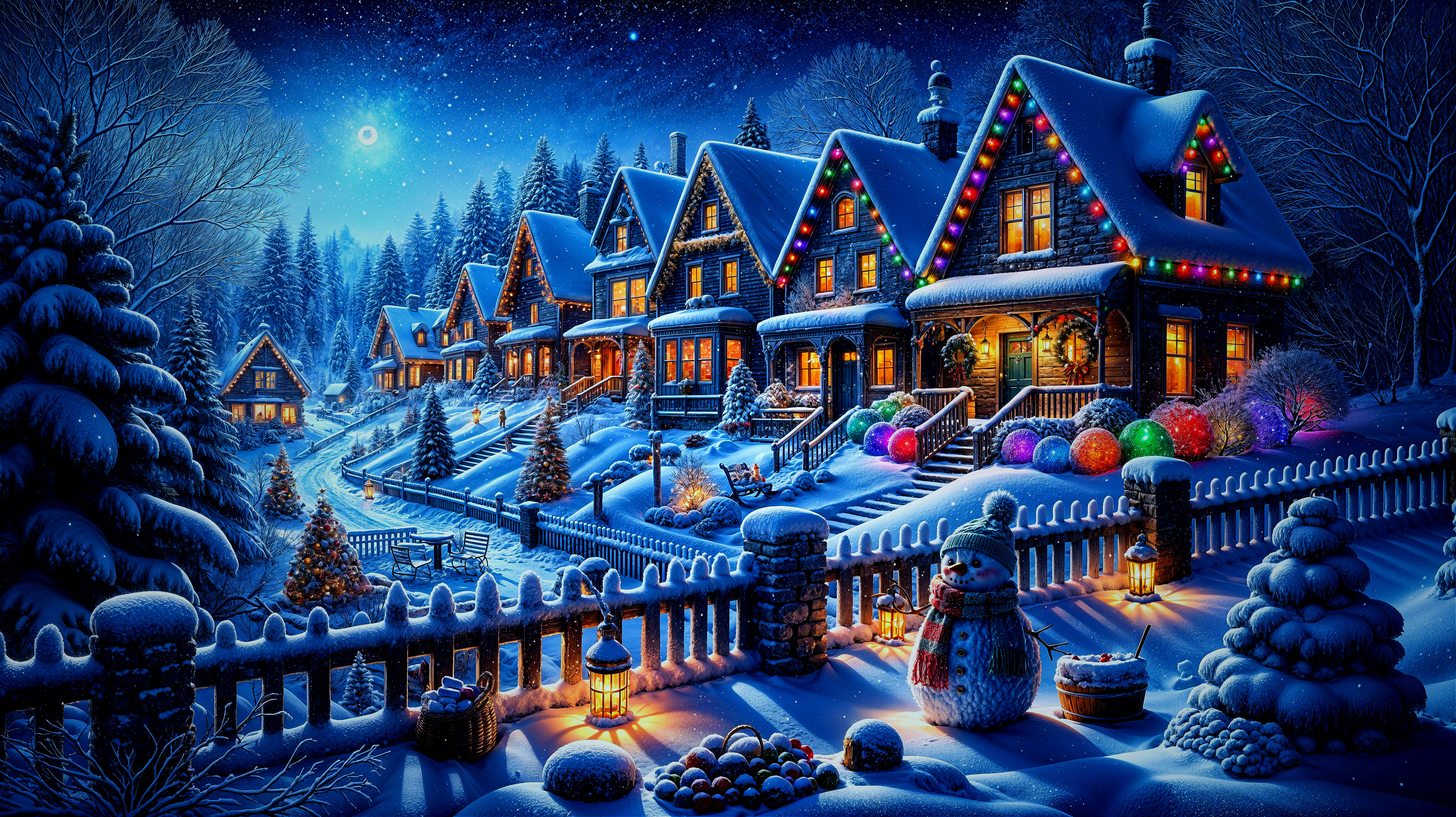 Charming Winter Village Decorated for the Holidays