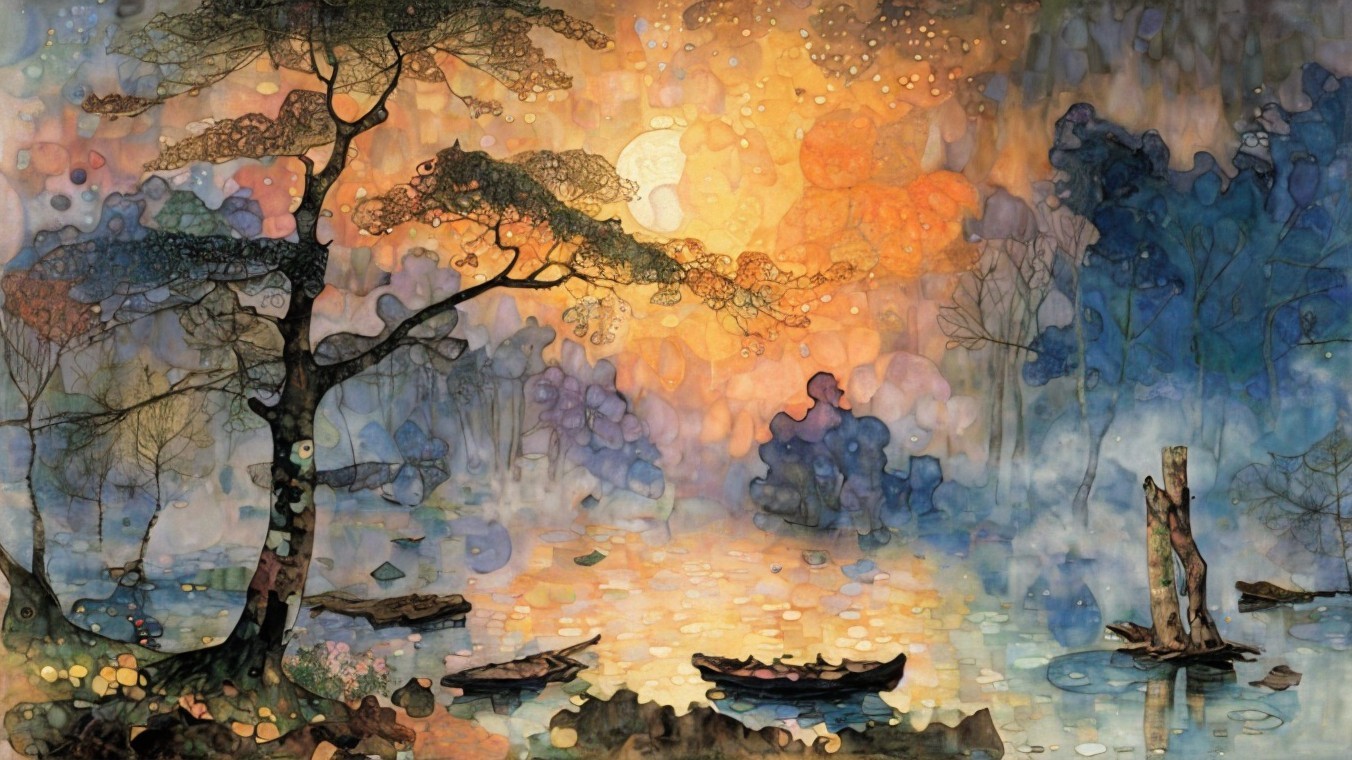 Serene Dusk Landscape with Tranquil Lake and Trees