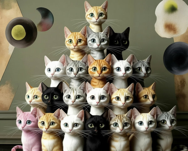 Whimsical Pyramid of Twenty Colorful Cats