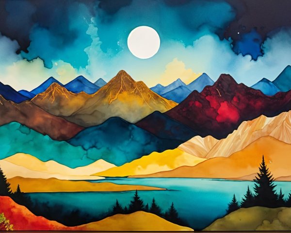 Vibrant Landscape with Mountains and Reflective Lake