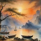 Serene Dusk Landscape with Tranquil Lake and Trees