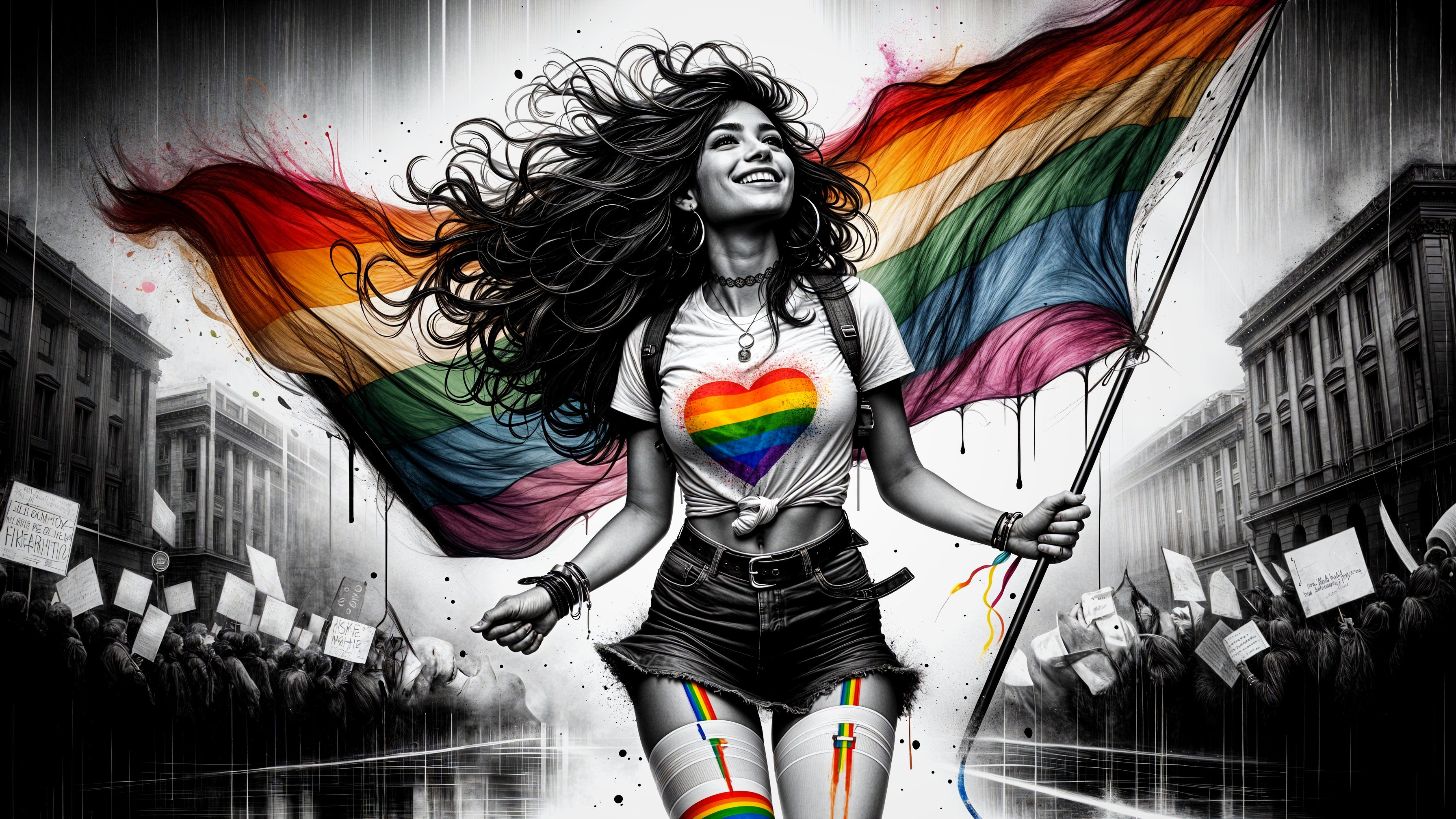 Joyful Celebration of Pride with Rainbow Flag