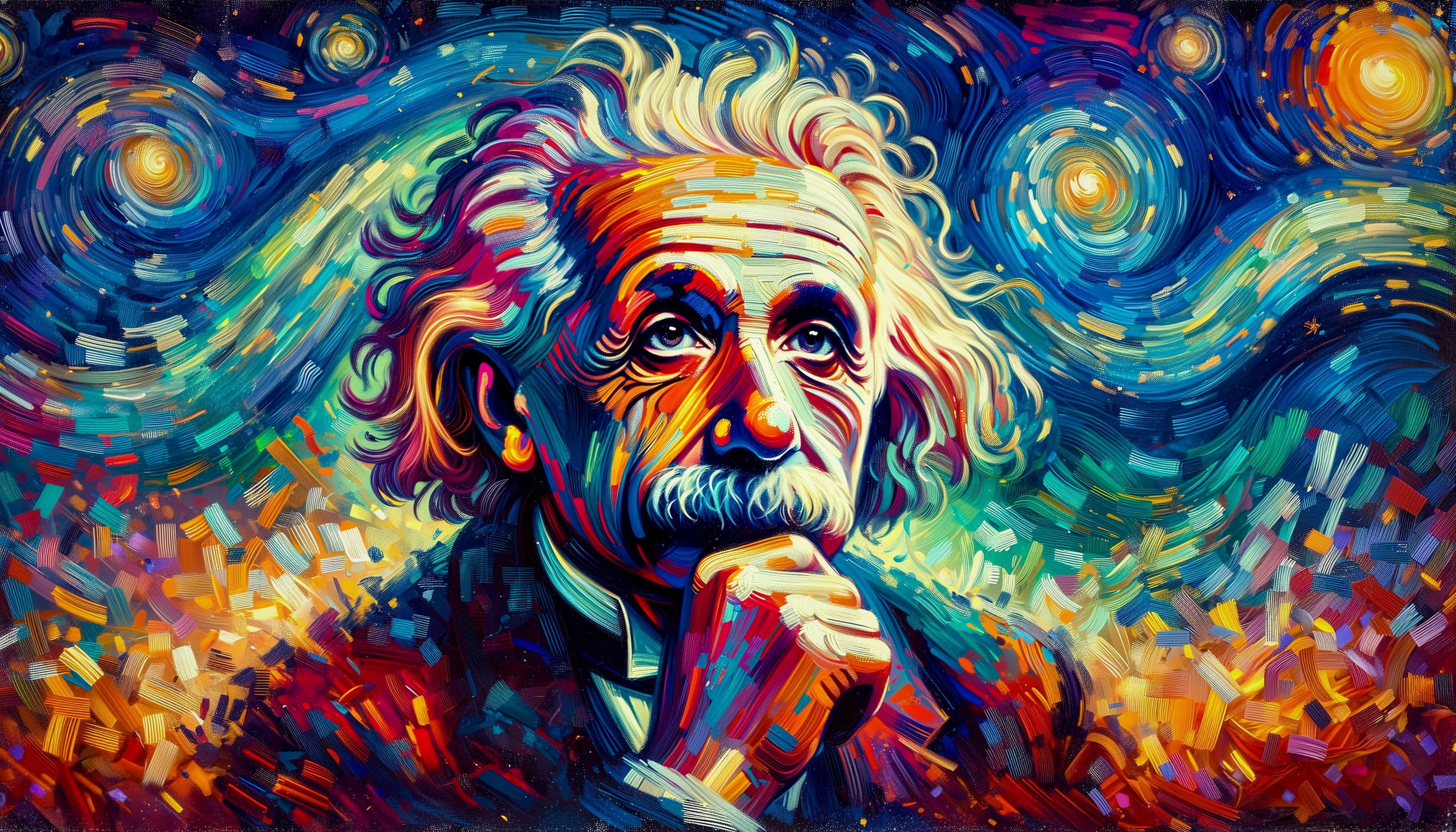 Abstract Portrait of a Thoughtful Figure in Cosmic Scene