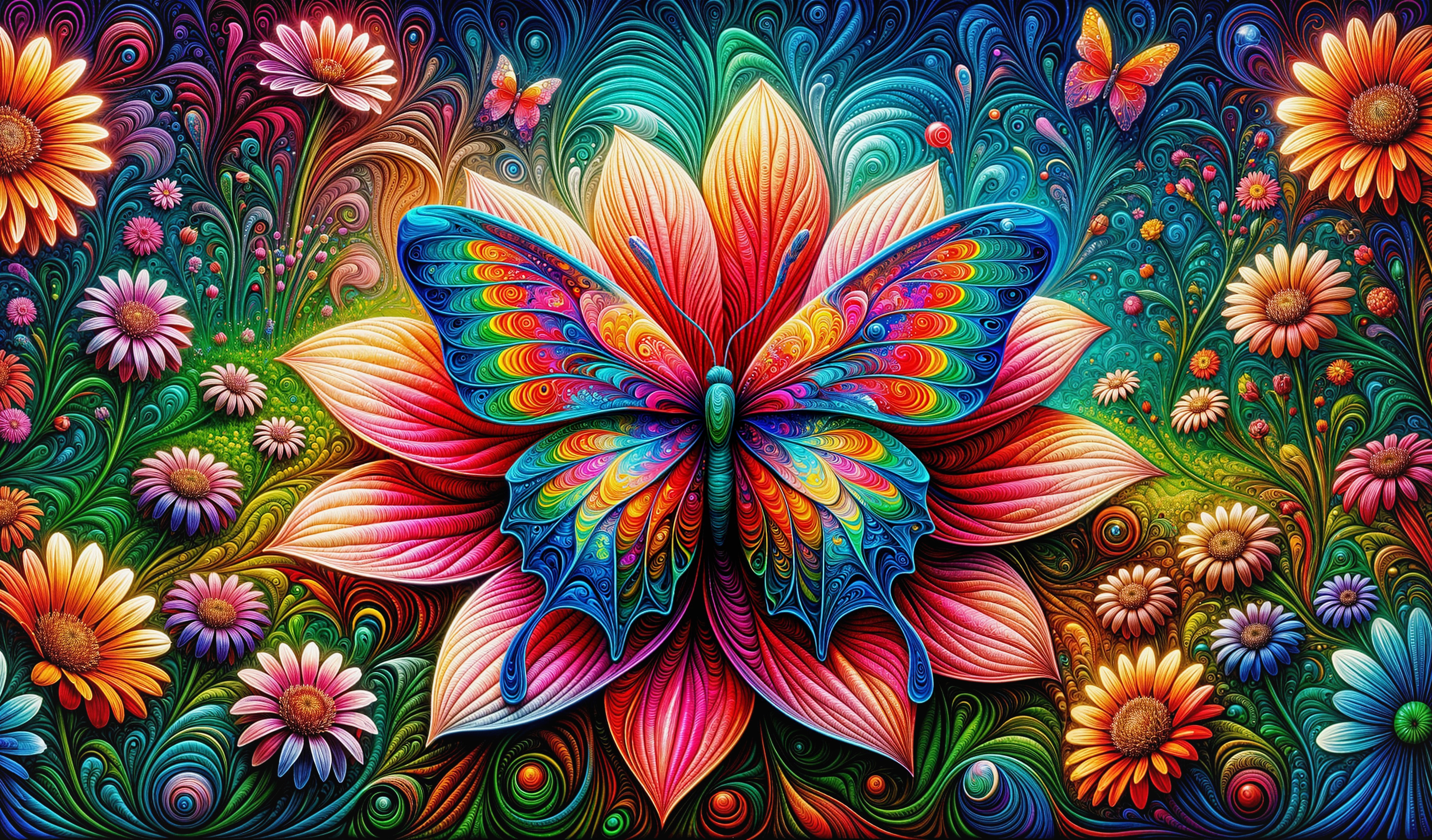 Colorful Butterfly Design in Enchanting Garden Scene