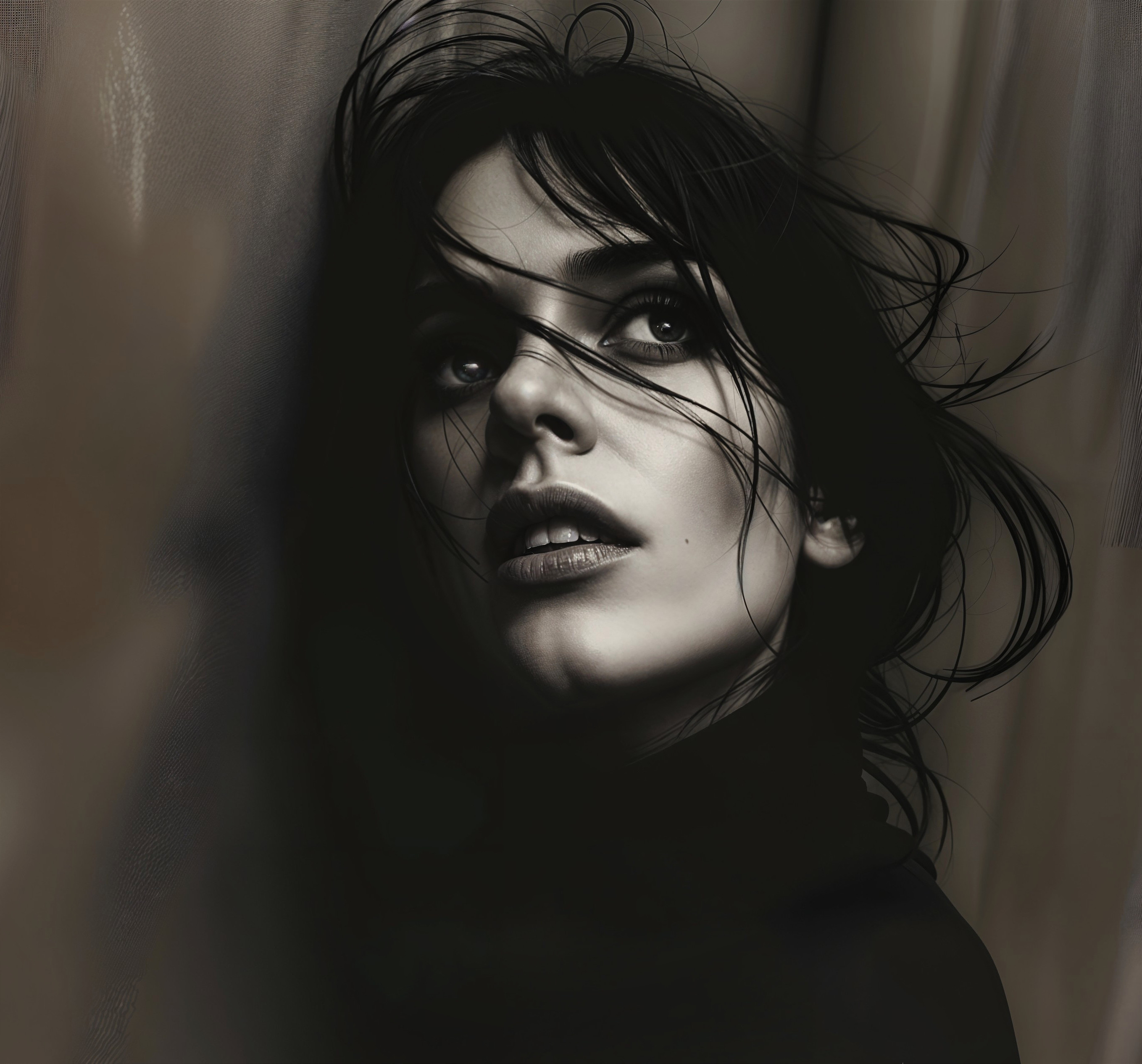 Portrait of a Young Woman with Soft Lighting and Emotion