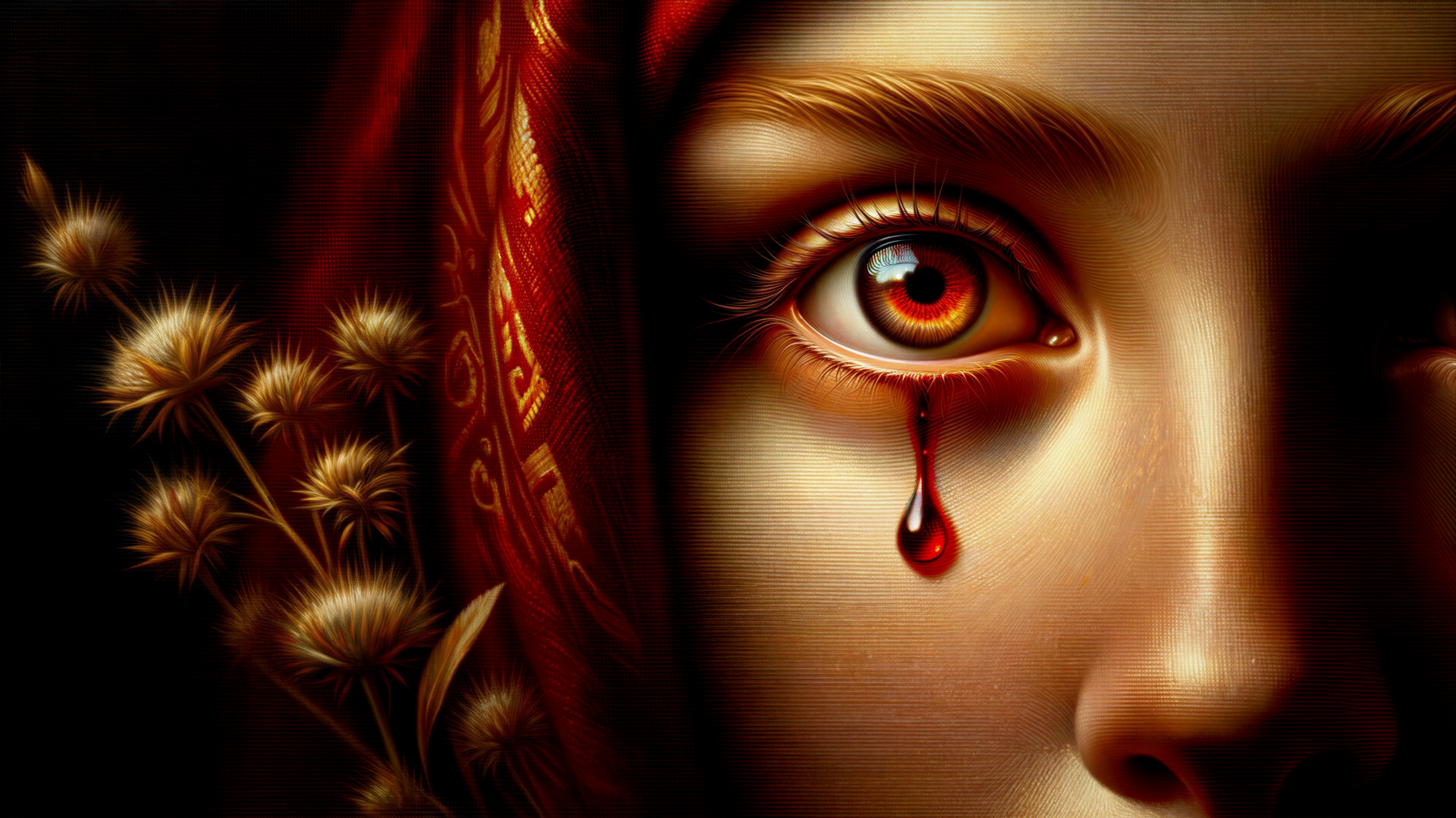 Haunting Portrait of a Young Girl with Red Accents