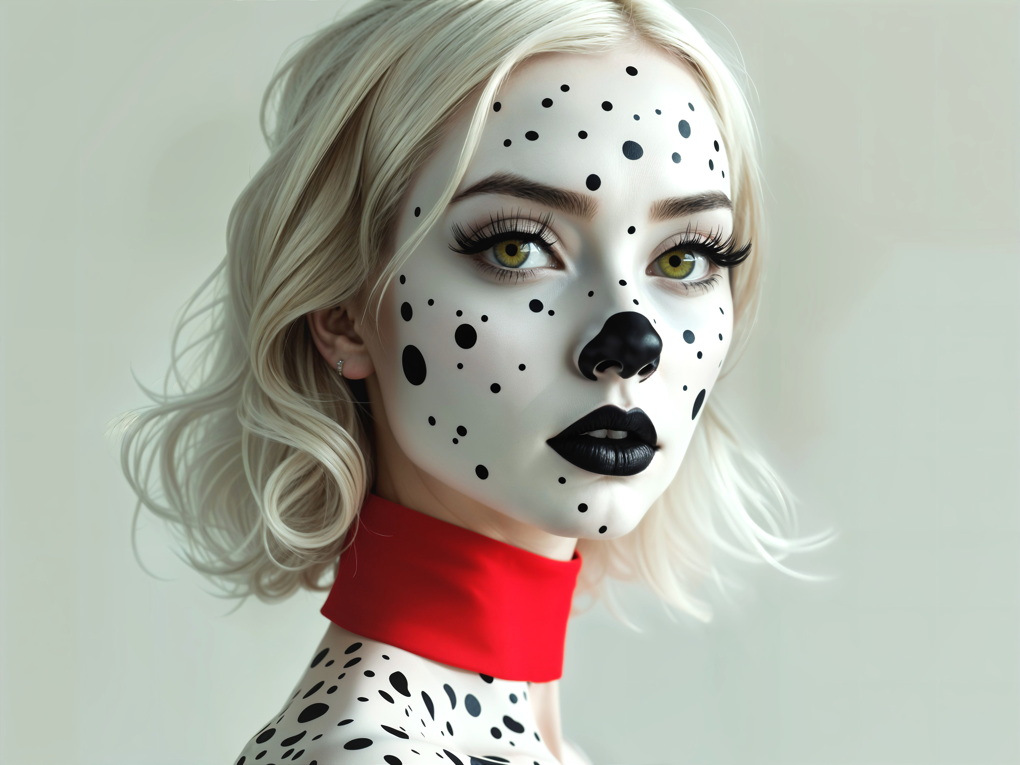 Model with White Skin and Bold Black Dots
