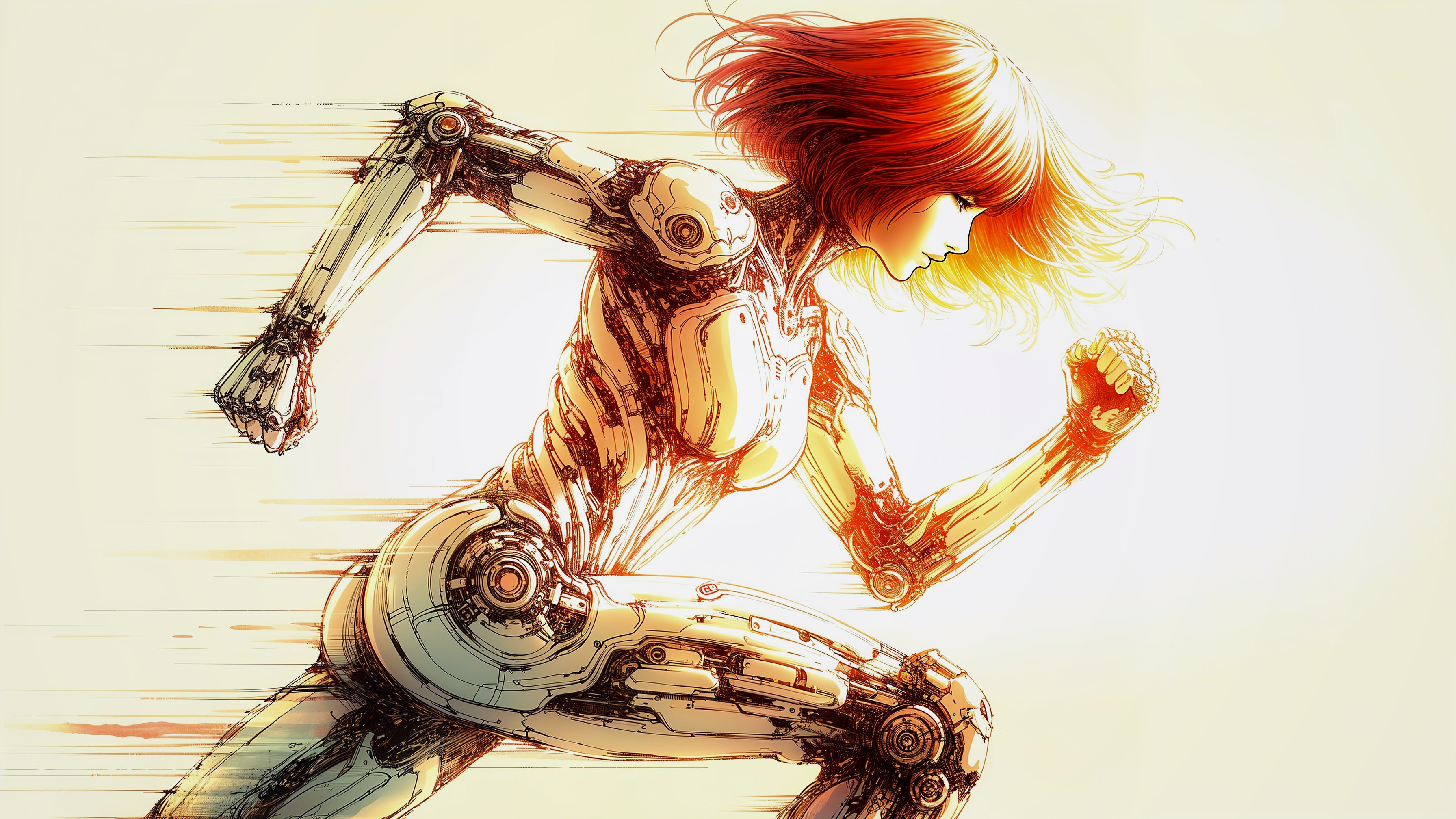 Futuristic Female Android in Dynamic Running Pose