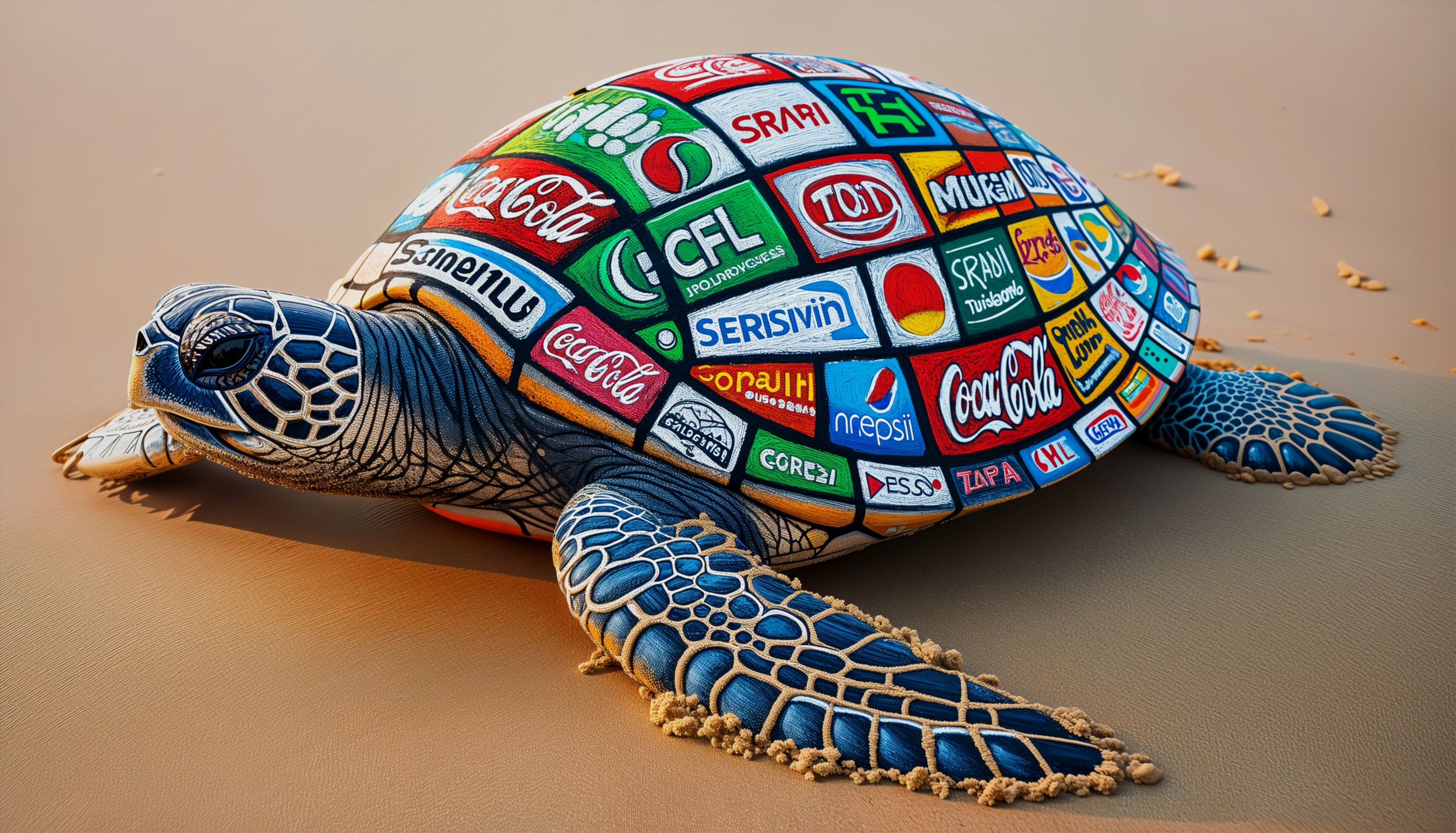 Colorful Logo Mosaic on Turtle Shell Art