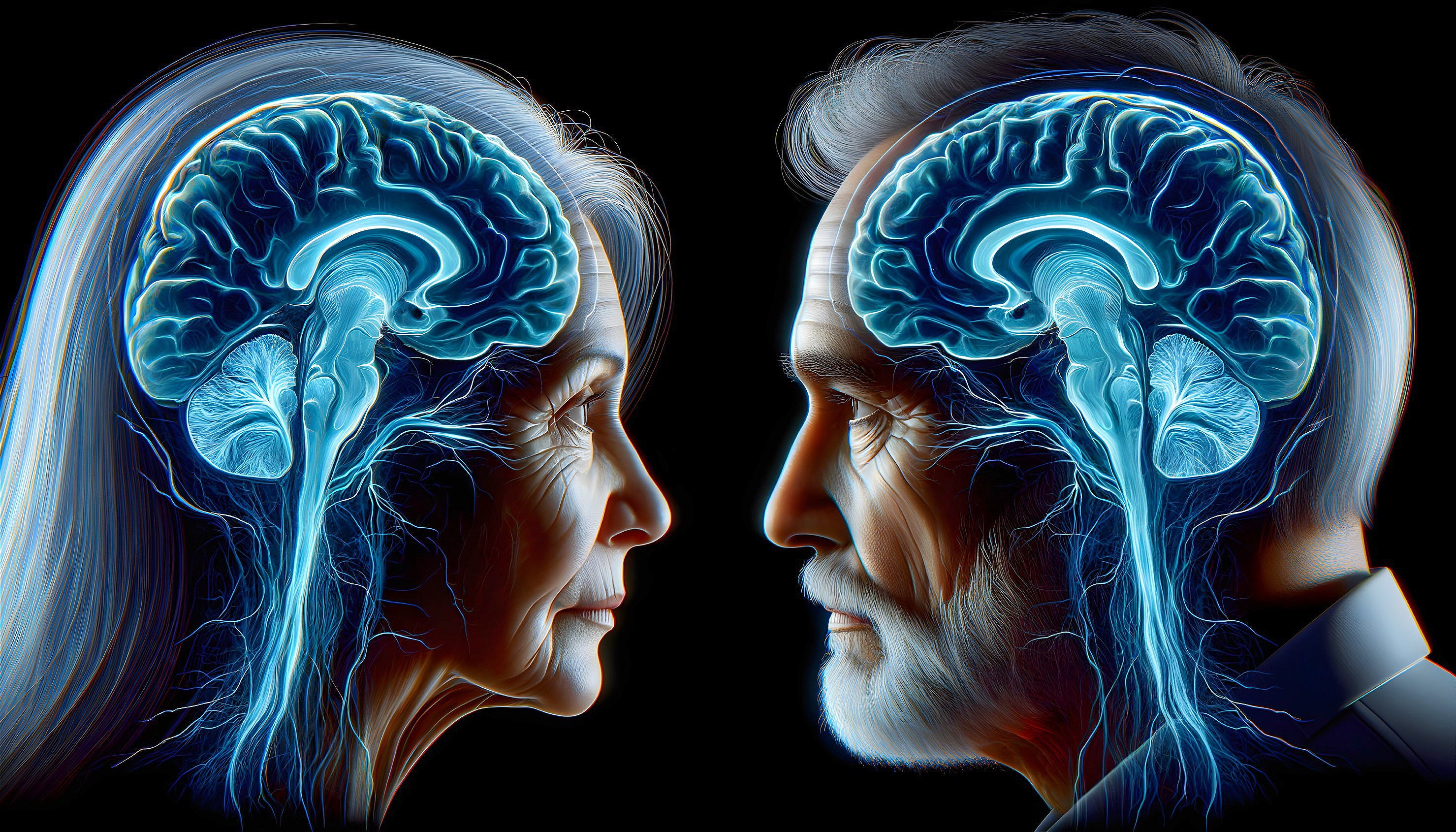 Human Profiles with Illuminated Detailed Brains