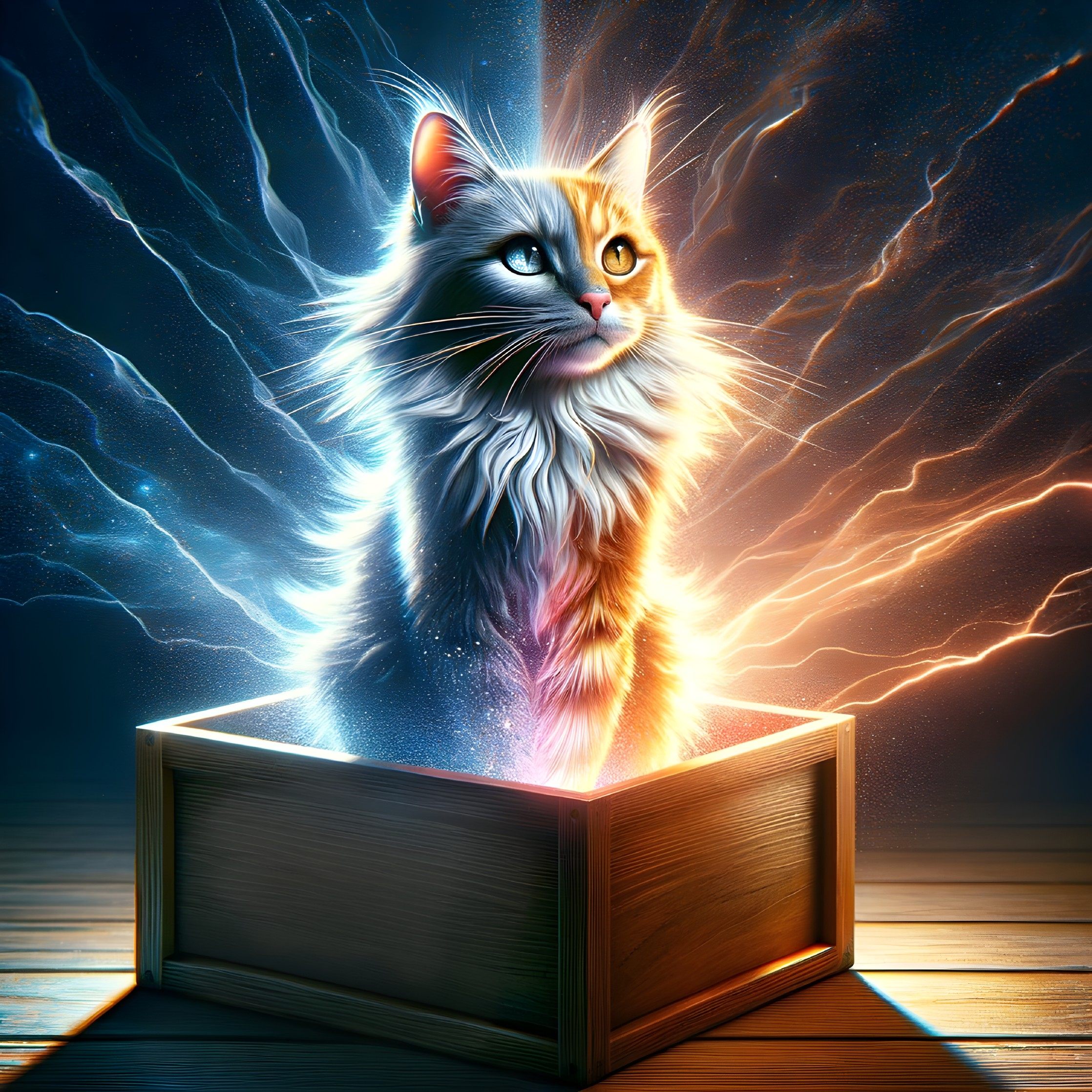 Majestic Cat in Vibrant Colors Against Cosmic Background