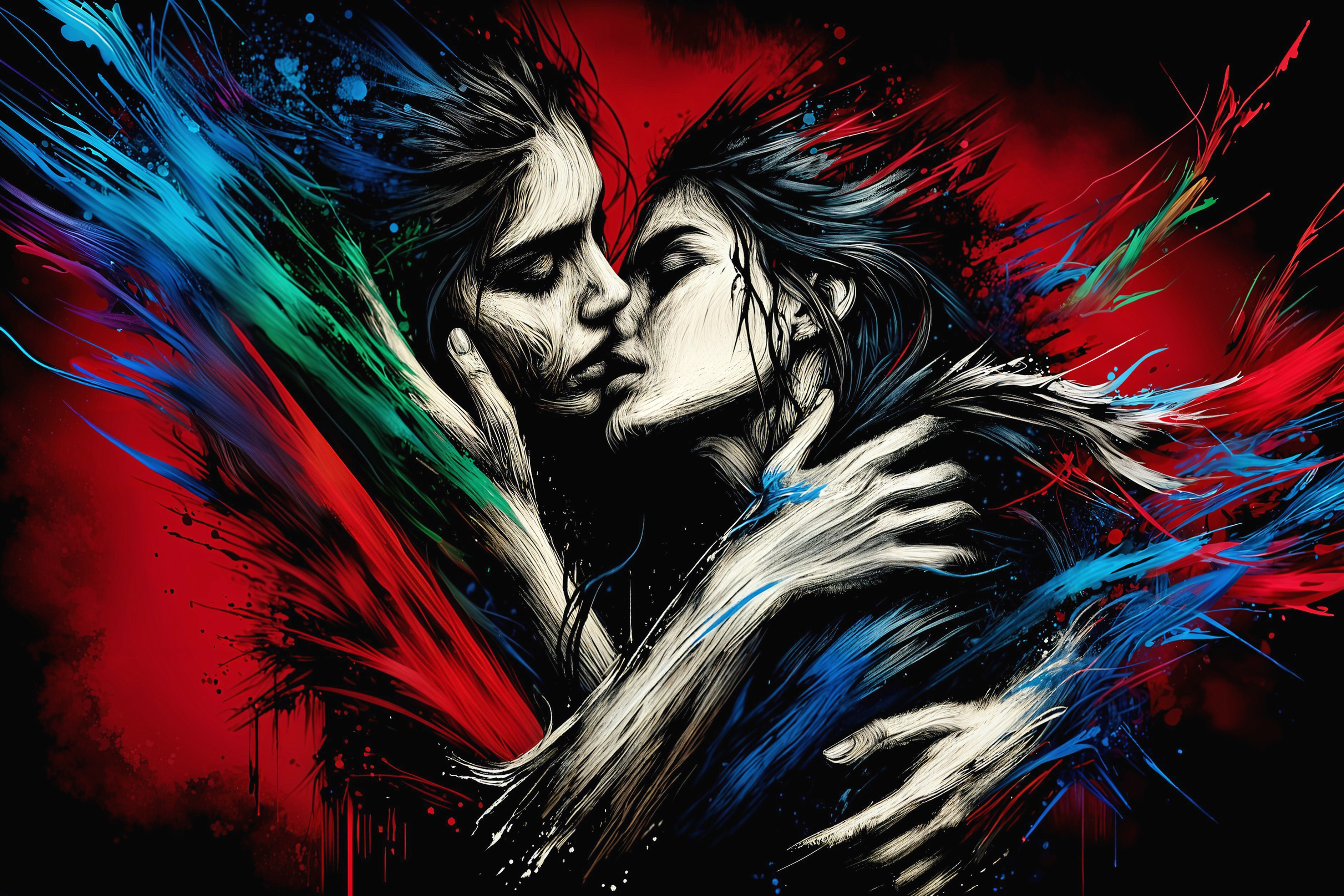Illustration of Lovers Embracing in Vibrant Colors