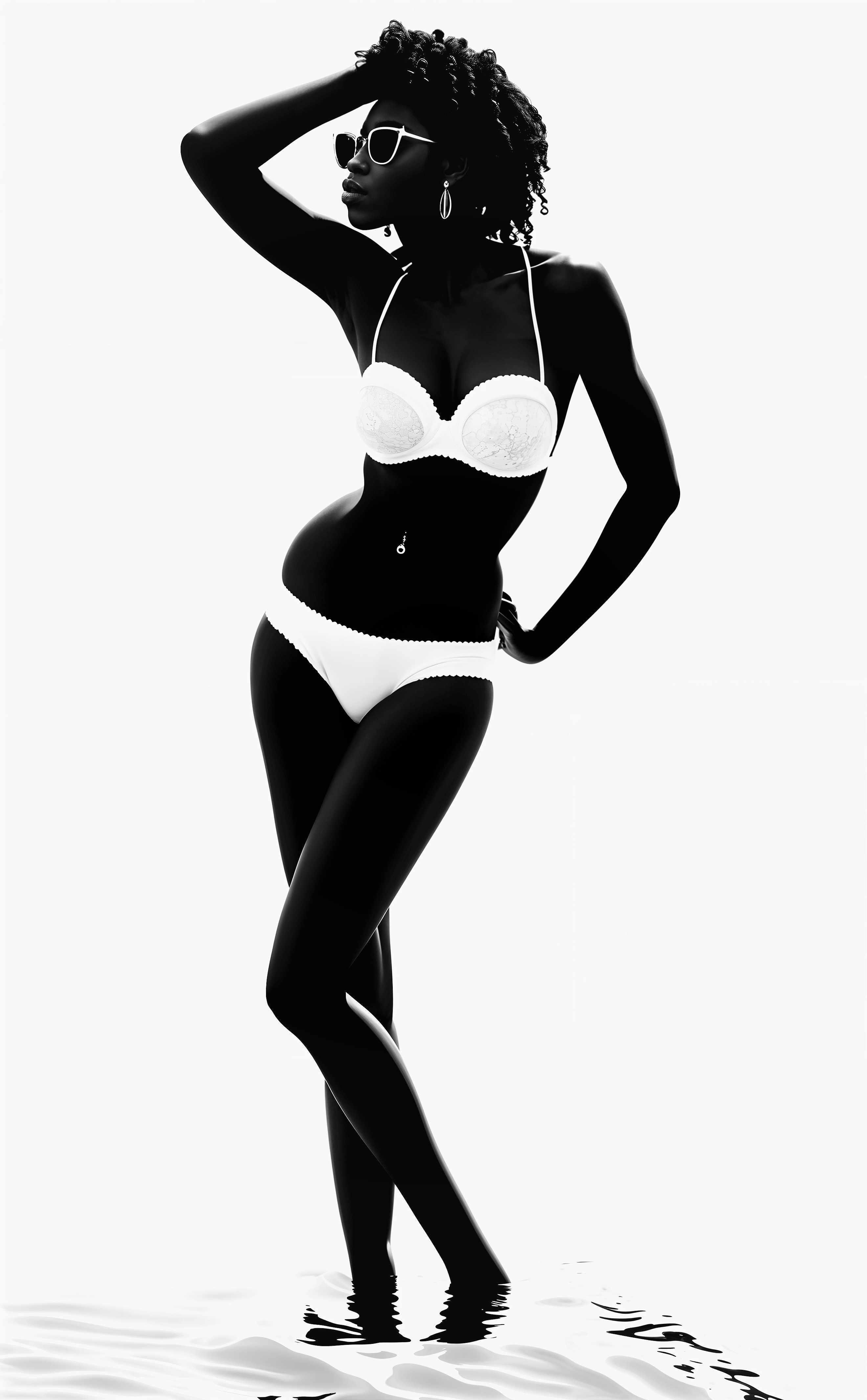 Silhouette of Woman in White Bikini by Water's Edge