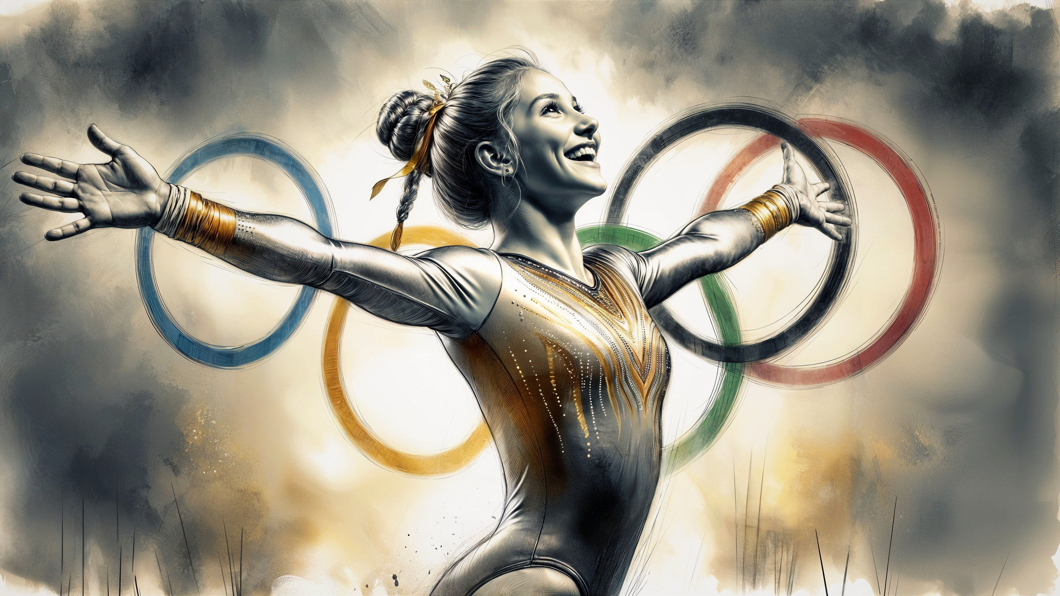 Joyful Gymnast Celebrating Olympic Triumph and Achievement